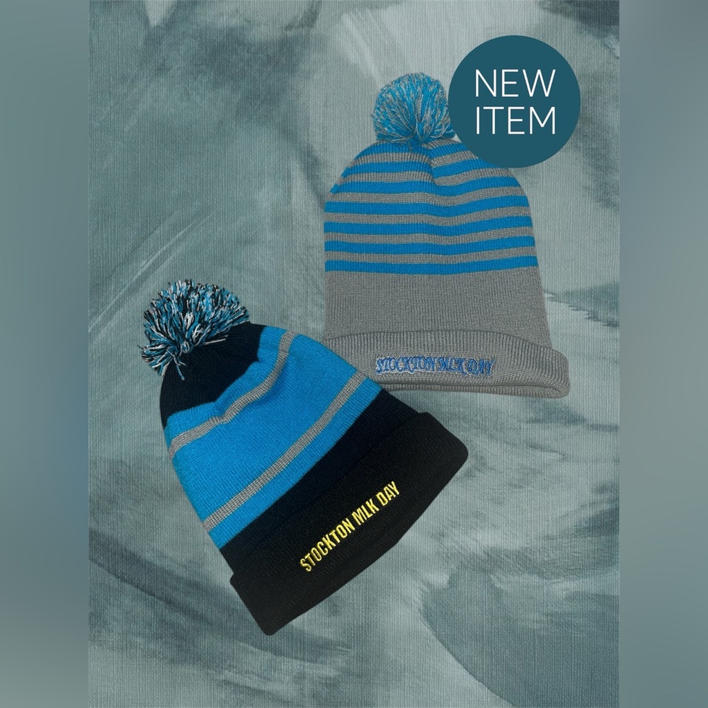 Stockton MLK Striped Blue and Gray Beanie Set💙🖤💚